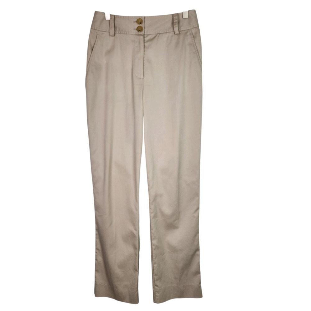 ST. JOHN SPORT Pants Womens 4 Tan Khaki Double Button Trouser Classic Designer‎